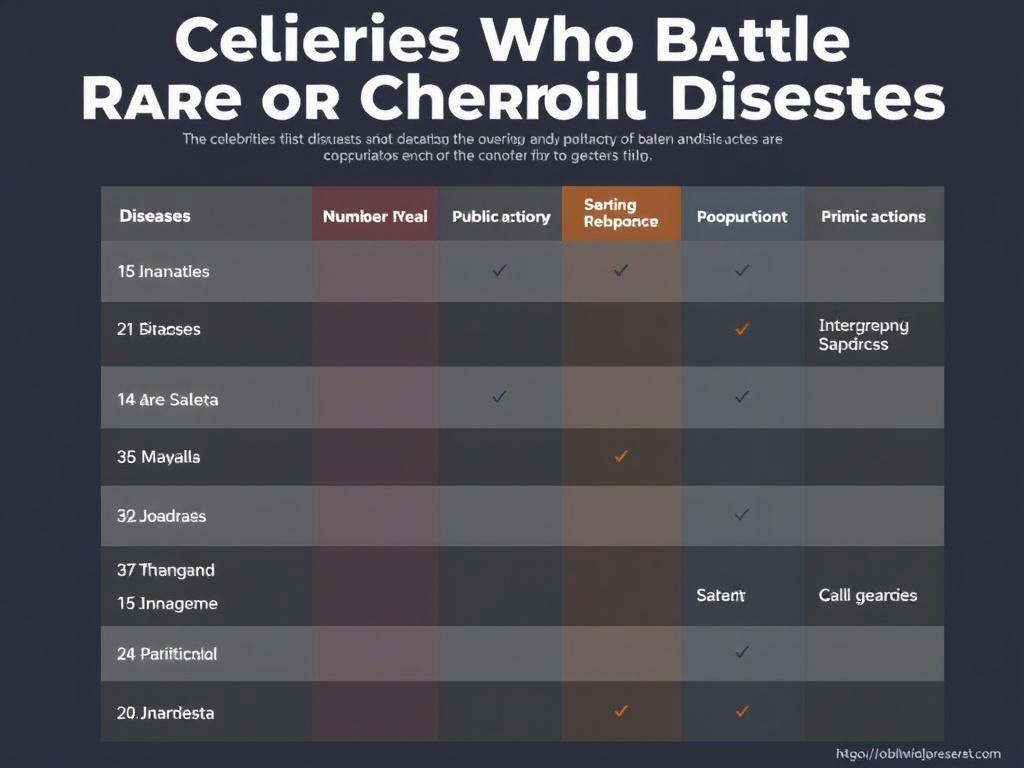     Celebridades que Luchan Contra Enfermedades Raras o Crónicas. Tabla resumen de celebridades, enfermedades y acciones públicas